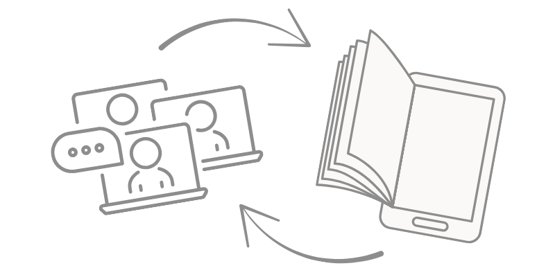Illustration showing a webinar transforming into an ebook